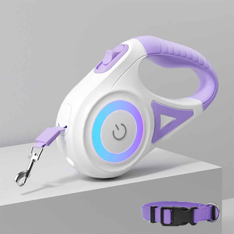 Dog hand holding rope small and medium-sized dogs with light automatic retractable dog leash dog leash Teddy Corgi outing pet supplies