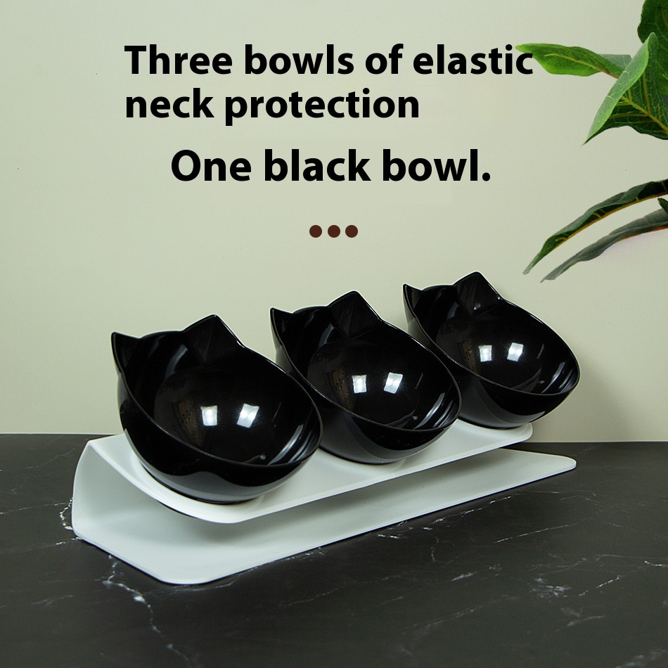 Cat bowl cat double Bowl tilt 15 掳 neck protection anti splash dog bowl drink fountain pet double Bowl