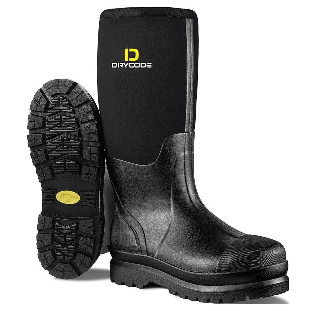DRYCODE Men's Work Boots （Black) with Steel Shank, Warm 6mm Neoprene