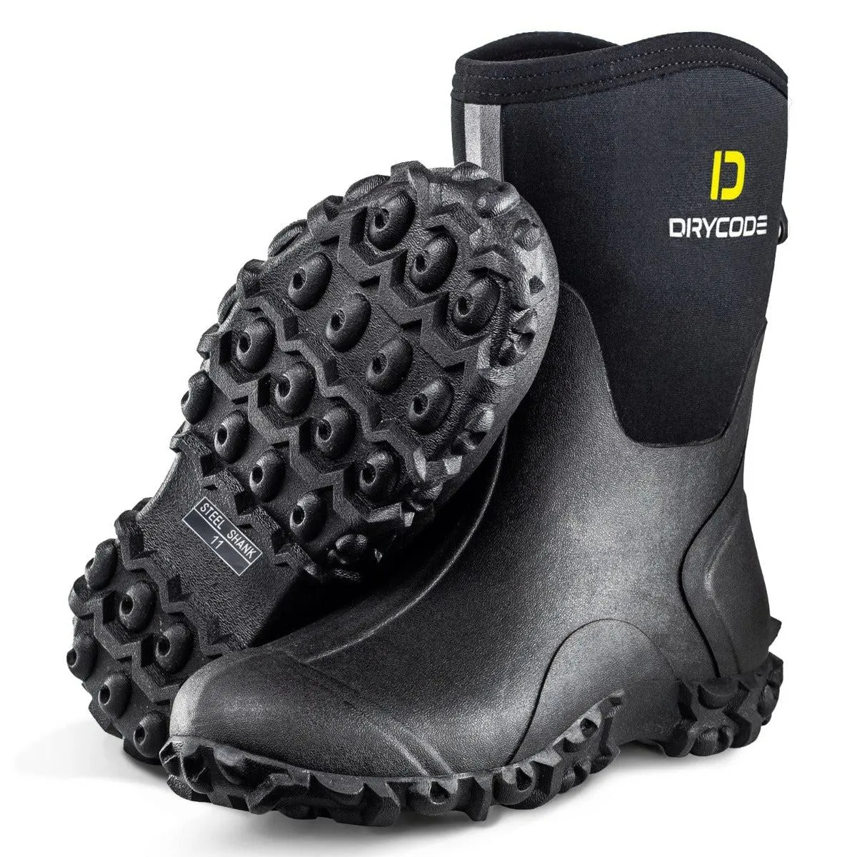 Rubber Rain Boots (Black) for Women with Steel Shank, 5mm Neoprene Camo Boots
