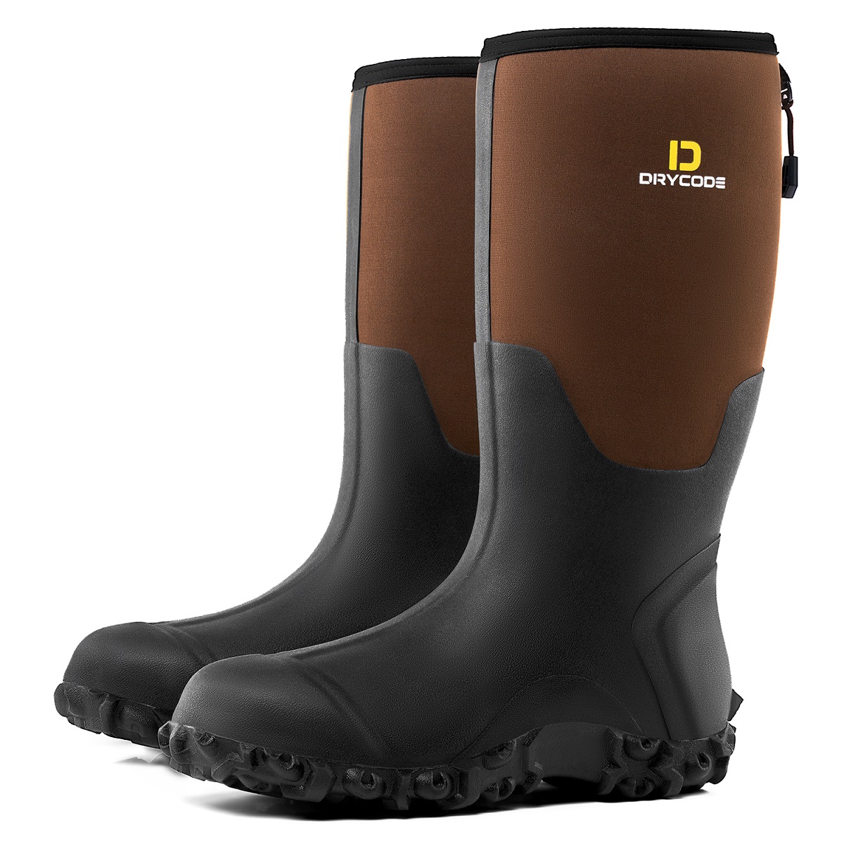 Anti Slip Men's Rubber Boots (Brown), Waterproof Work Boots with Steel