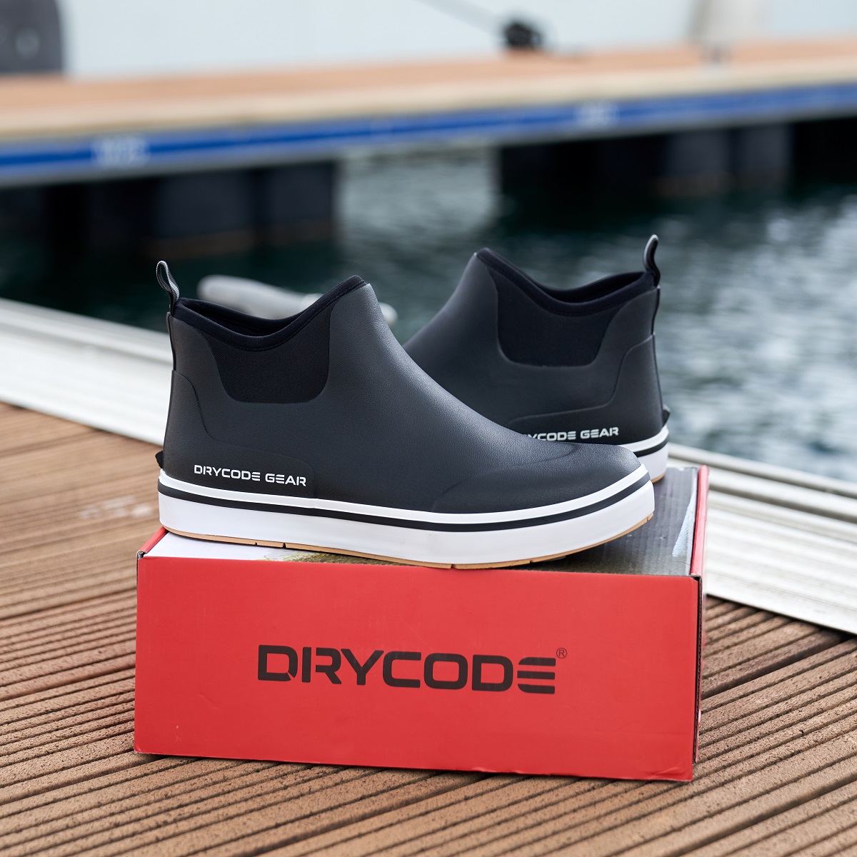 DRYCODE Ankle Deck Boots For Men Waterproof Wide Calf Rubber Fishing   DRYCODE Deck Fishing Boots Black , Anti Slip Rubber Ankle Boots 