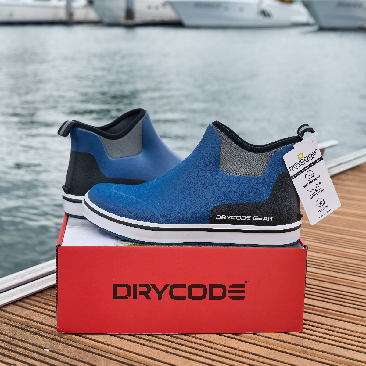DRYCODE Deck Fishing Boots （Blue）, Anti-Slip Rubber Ankle Boots