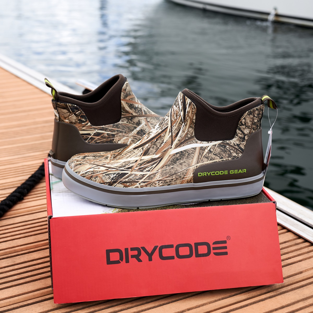 DRYCODE Deck Fishing Boots （Real Reed Camo）, Anti-Slip Rubber Ankle Bo
