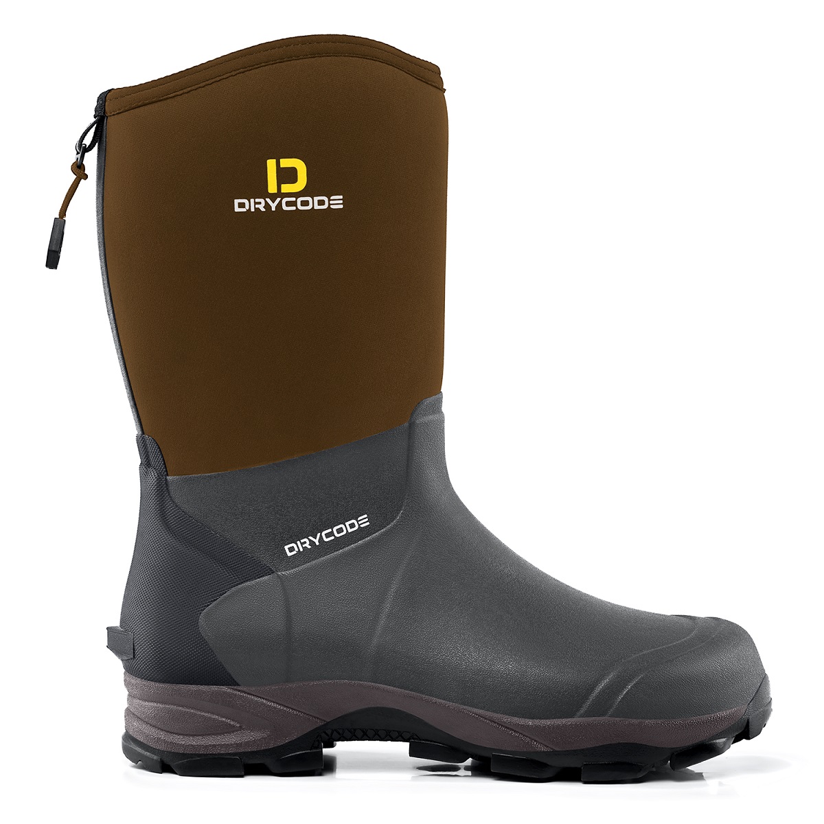 DRYCODE Mid Calf Men's Rain Boots (Brown), 4.5mm Neoprene Slip On Work Boots