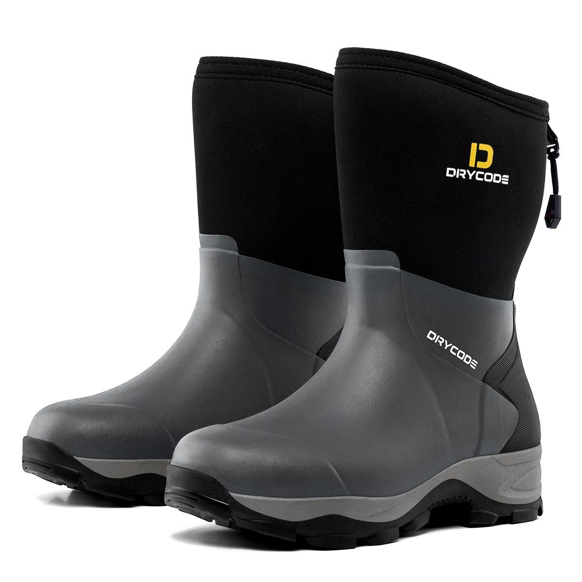 DRYCODE Waterproof Mid Calf Mud Boots (Black) for Women, Short Rubber