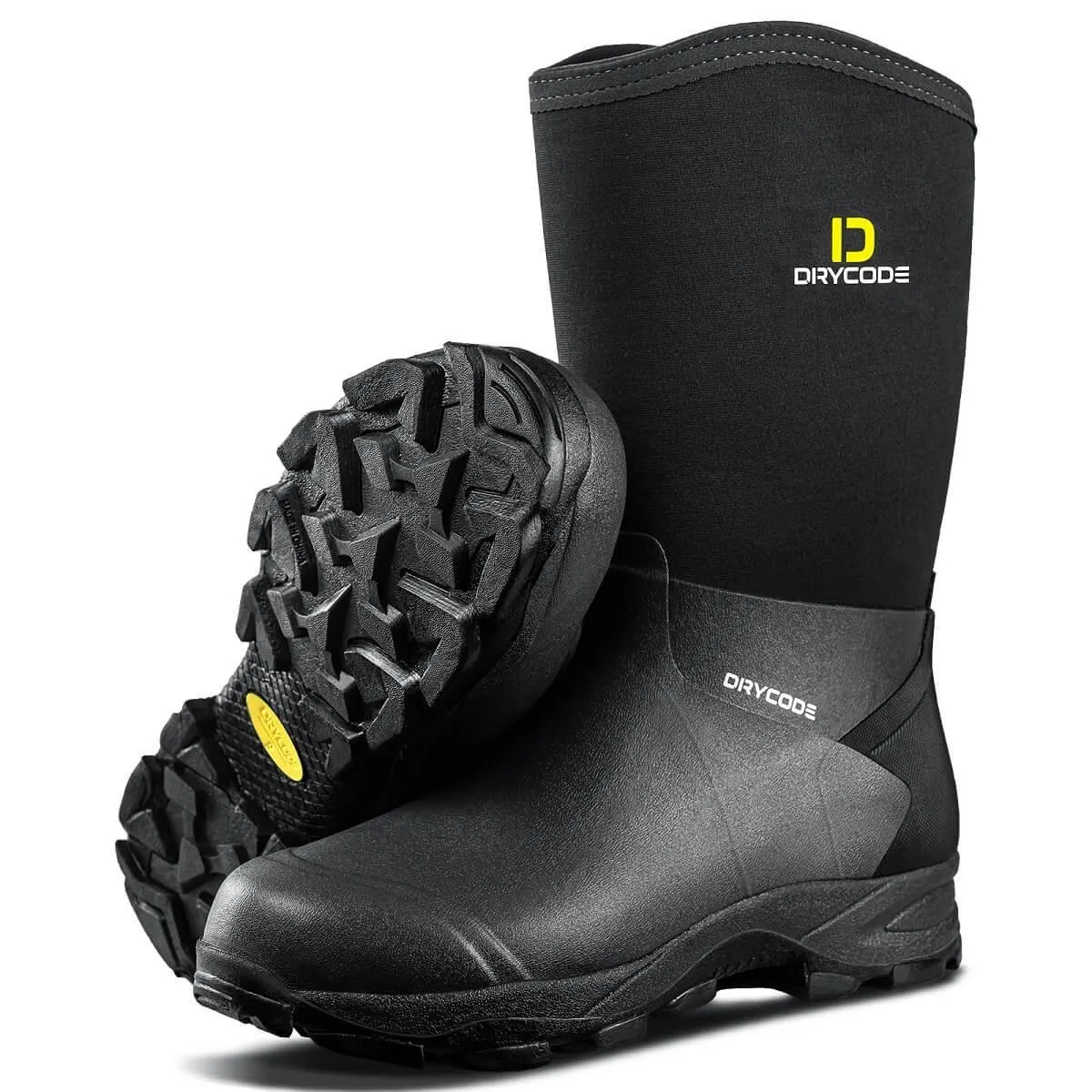 DRYCODE Mid Calf Men's Rain Boots (Black), 4.5mm Neoprene Slip On Work Boots