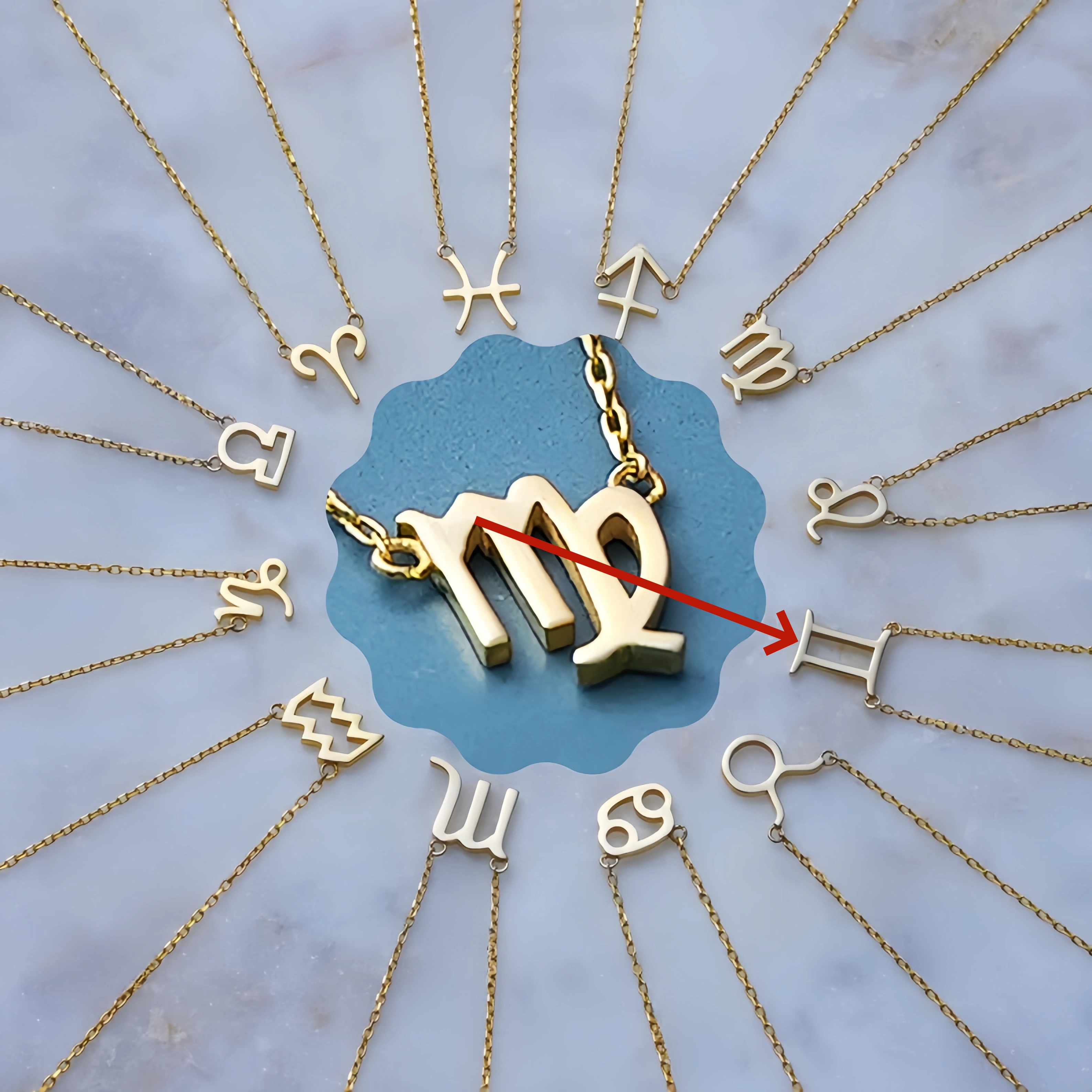 🌟🌈 Unikalus 18K aukso zodiako kaklo papuošalas su unikaliu akmeniu✨🎁 (abipusiškas)