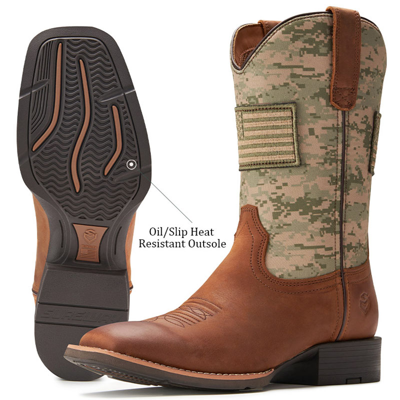  SUREWAY Casual Western Boots Soft Toe Square Toe Cowboy Work Boots for Men