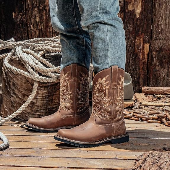 Sureway brown genuine leather cowboy boot work boot American flag men’s 10 Amazon.com | SUREWAY Men main image 2