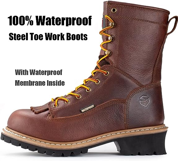 Sureway Men's 8-inch Steel Toe Waterproof Logger Boots 1020- Dark Brown