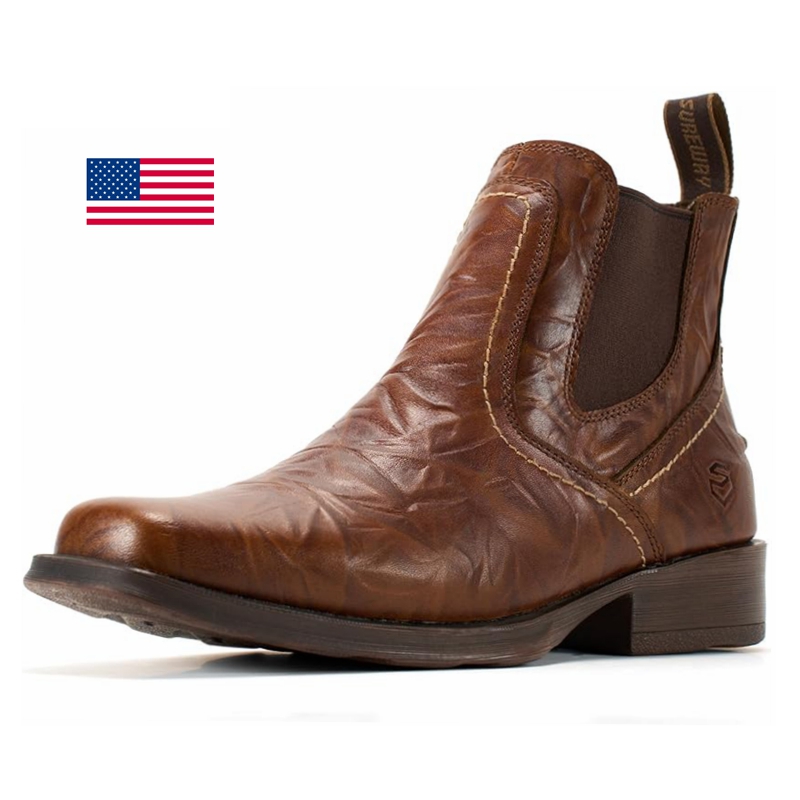 Sureway Men's Imported Leather Slip On Casual Chelsea Boots 608