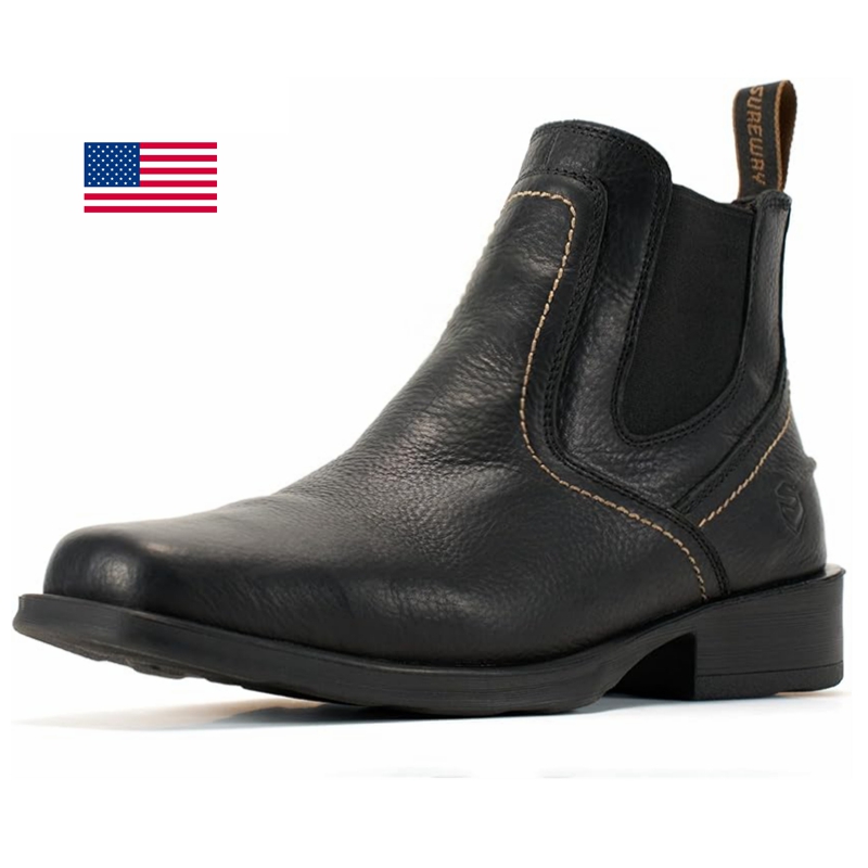 Sureway Chelsea Boots Mens 7.5 Black Leather Western Work Comfort Safety‎ Amazon.com | SUREWAY Mens Western Chelsea Cowboy Boots for  main image 2