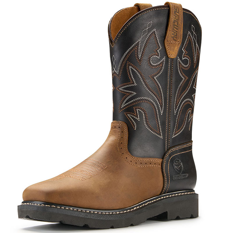 SUREWAY Cowboy Boots  Men’s Square Toe Work Boot Pull On Leather Wellington Boots