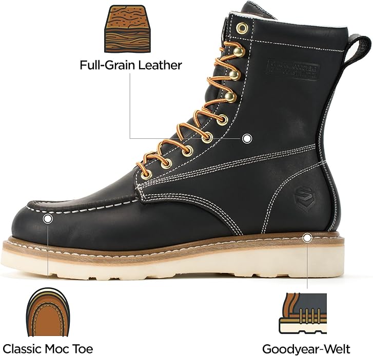 Sureway Men's 8-inch Soft Toe Waterproof Lightweight Work Boots 803 - Black