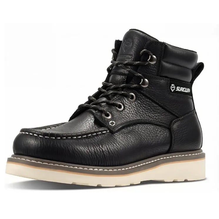 black moc toe work boots