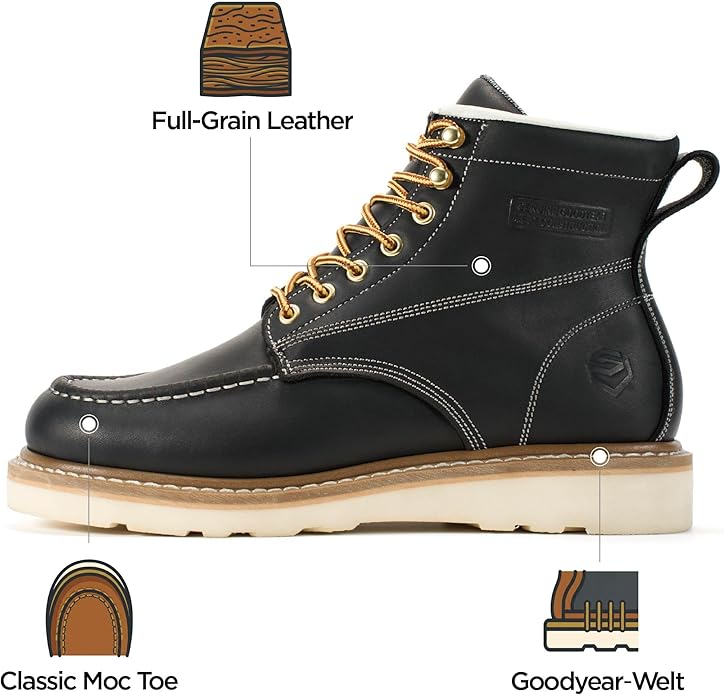 Sureway Men's 6-inch Moc Toe Work Boots 603-Black