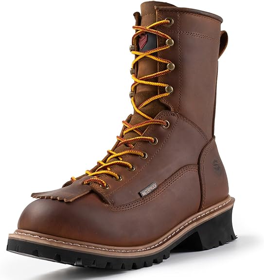 Sureway Men's 8-inch Steel Toe Waterproof Logger Boots 1020- Dark Brown