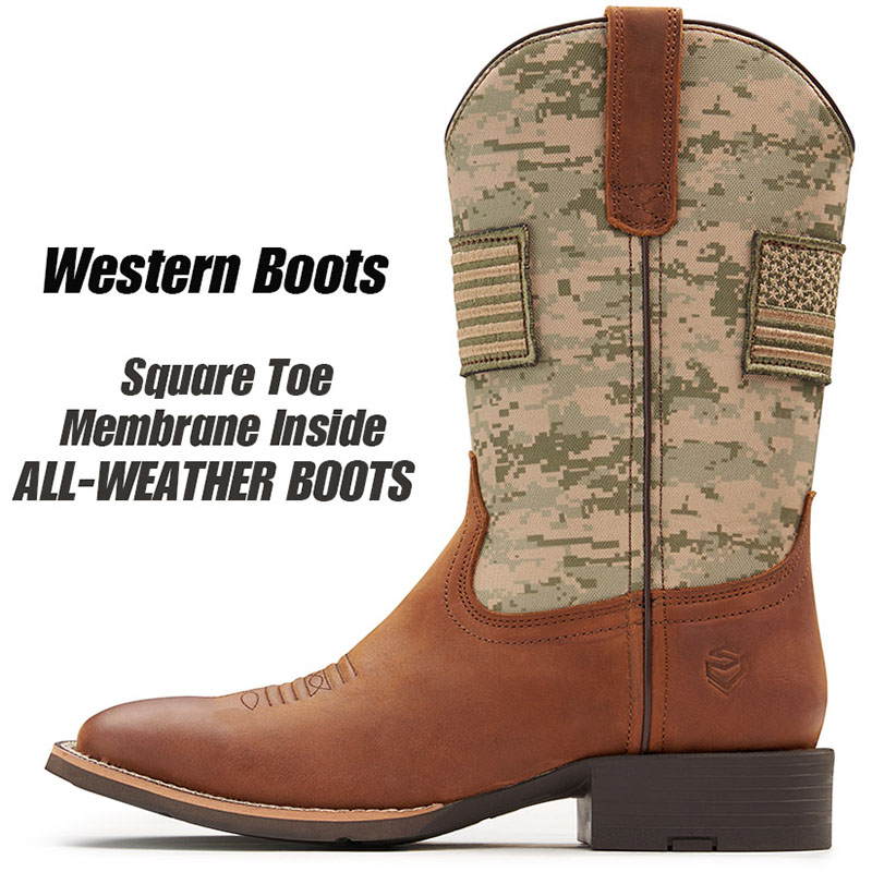  SUREWAY Casual Western Boots Soft Toe Square Toe Cowboy Work Boots for Men