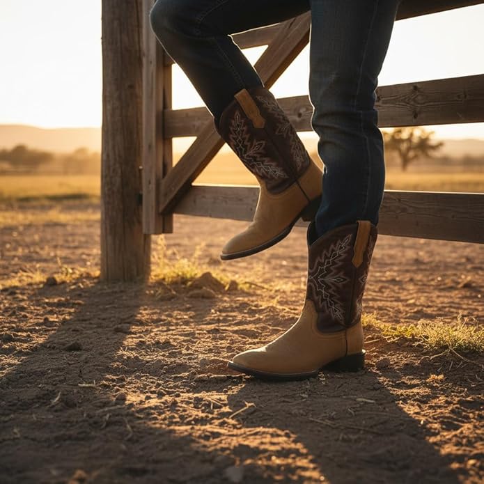 SUREWAY Casual Western Boots Square Toe Cowboy Work Boots  1012