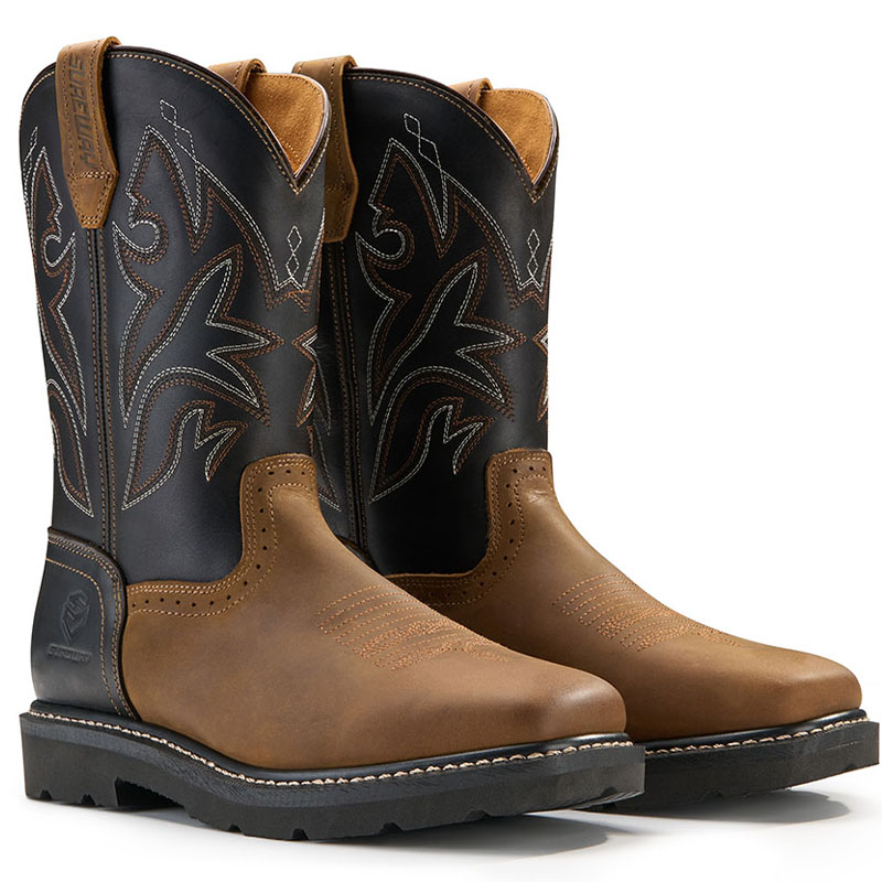 SUREWAY Cowboy Boots  Men’s Square Toe Work Boot Pull On Leather Wellington Boots