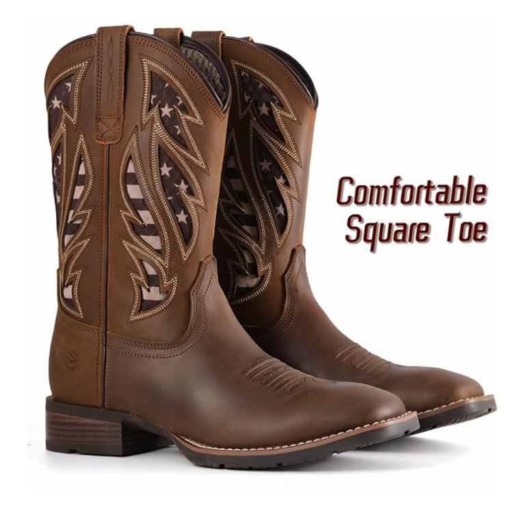 SUREWAY Square Toe Cowboy Work Boots  for men