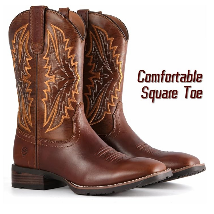 SUREWAY Cowboy Boots US 10.5 Mens Square Toe Work Boot Pull On Leather Western Amazon.com | SUREWAY Men main image 4
