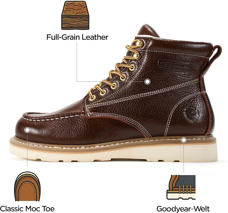 SUREWAY 6” Wedge Moc Toe Work Boots for Men