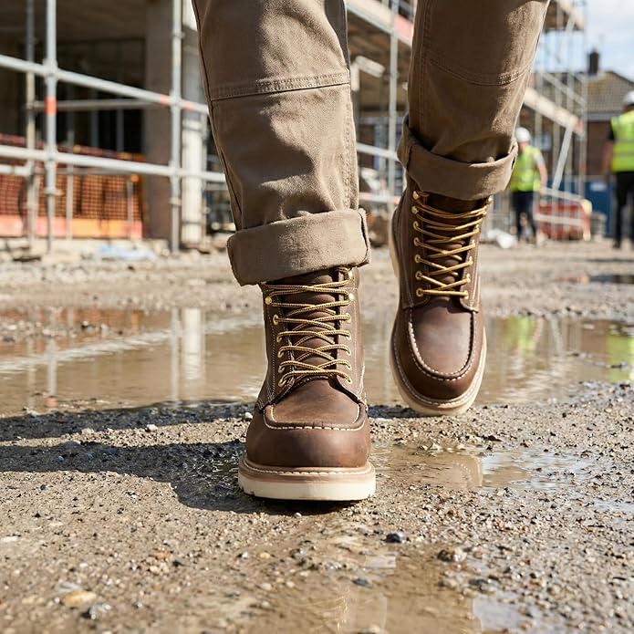 SUREWAY 6” Wedge Moc Toe Work Boots for Men