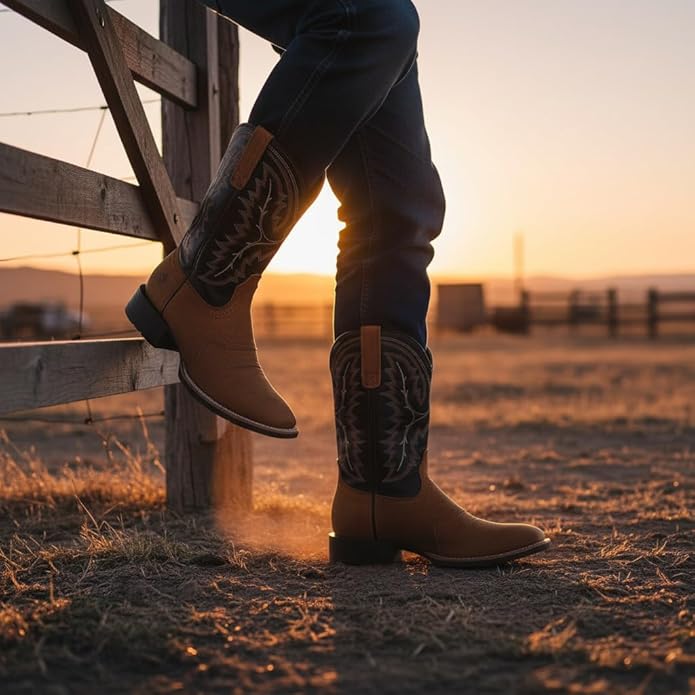 Sureway Men's Western Boots-Soft Toe Square Toe Cowboy Work Boots for Men