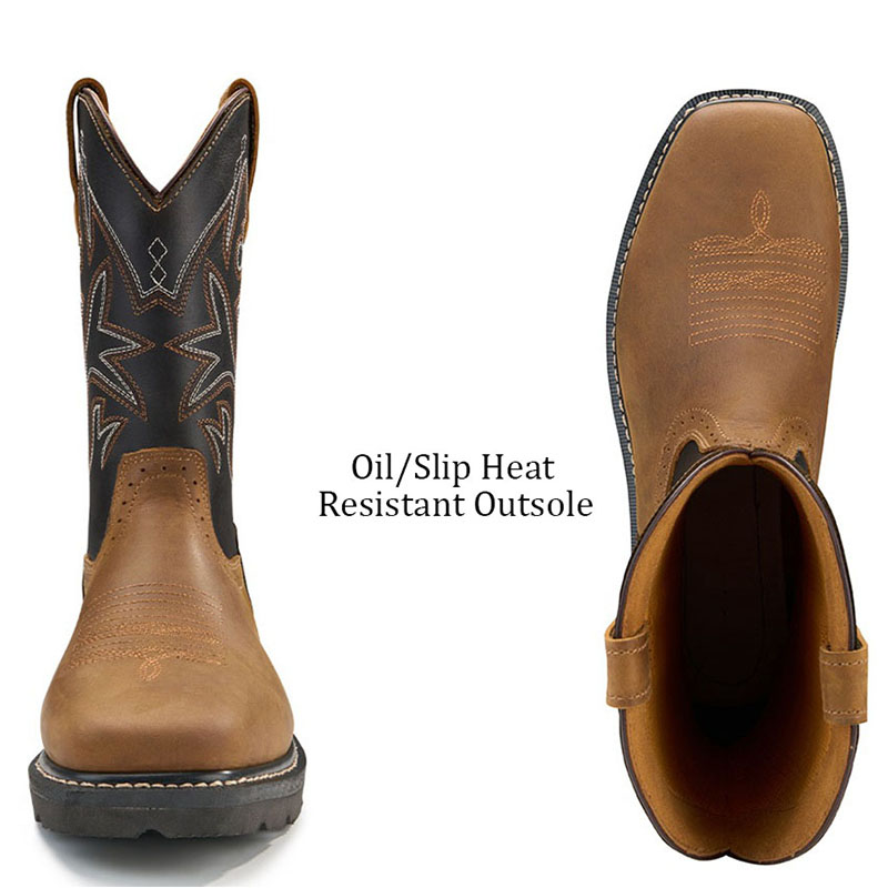 SUREWAY Cowboy Boots  Men’s Square Toe Work Boot Pull On Leather Wellington Boots