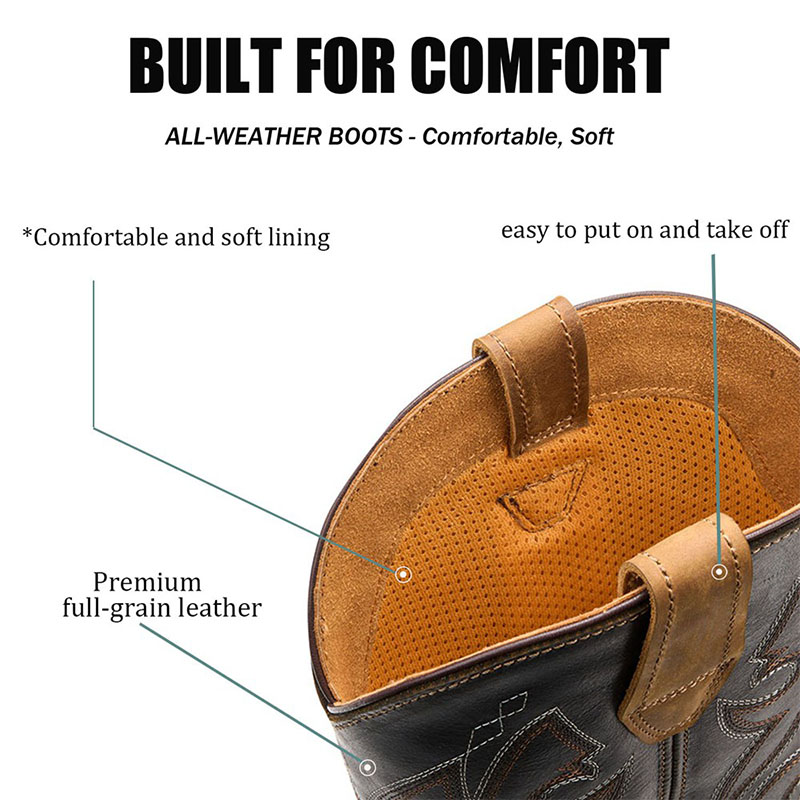 SUREWAY Cowboy Boots  Men’s Square Toe Work Boot Pull On Leather Wellington Boots