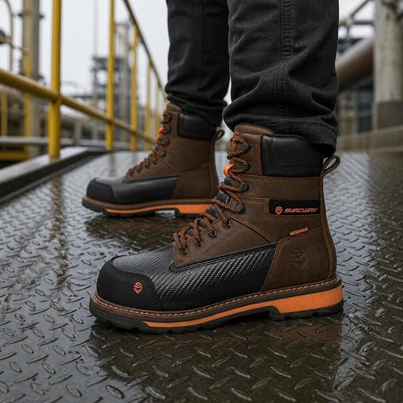 SUREWAY Men's 8 Inch Waterproof Composite Toe Leather Work Boots