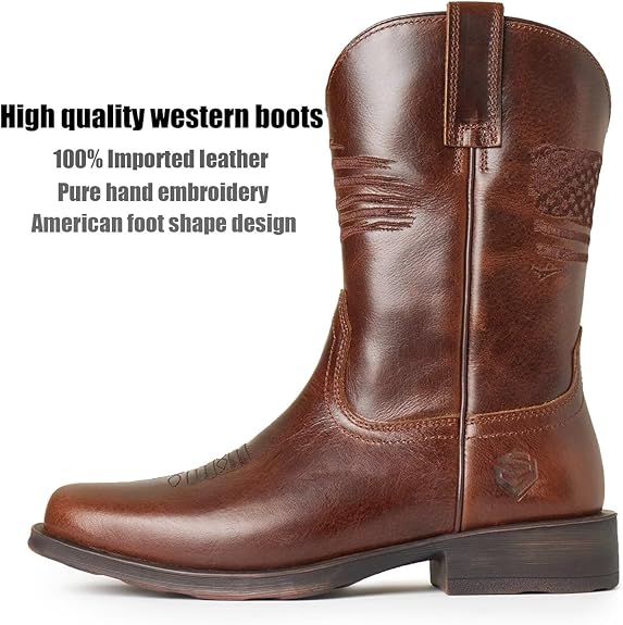 Sureway Men's Western Boots-Soft Toe,Square Toe Cowboy Work Boots for Men