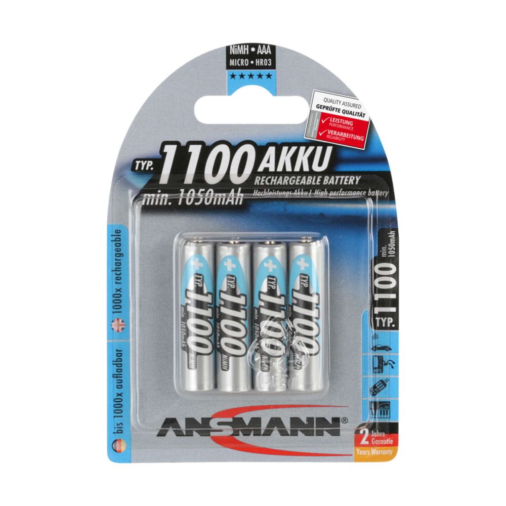 Ansmann 1100mAh AAA Rechargeable Batteries (4 Pack)