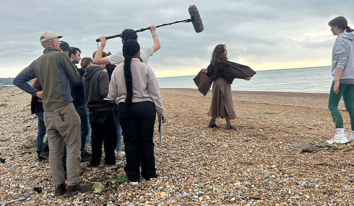"Mother" Behind the Scenes&nbsp;on a beach on set 