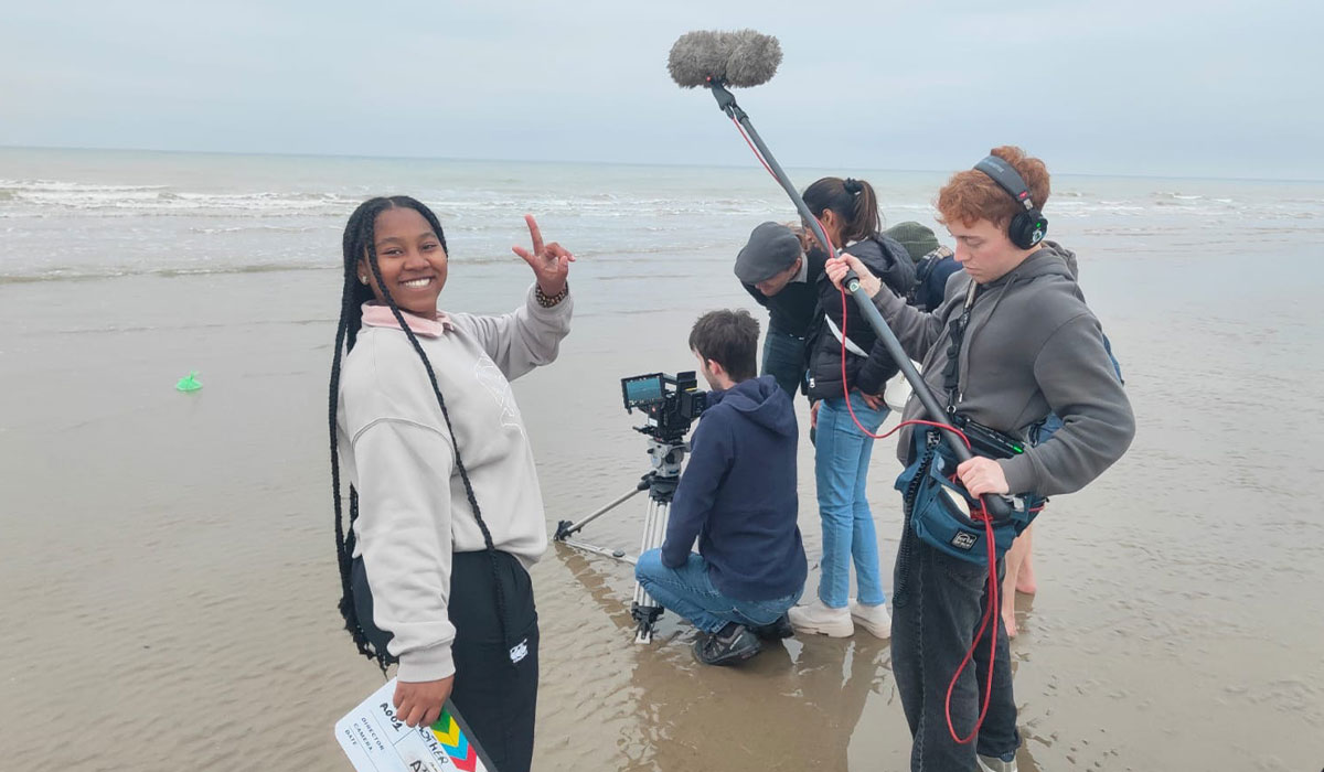 "Mother" Behind the Scenes&nbsp;on a beach filming
