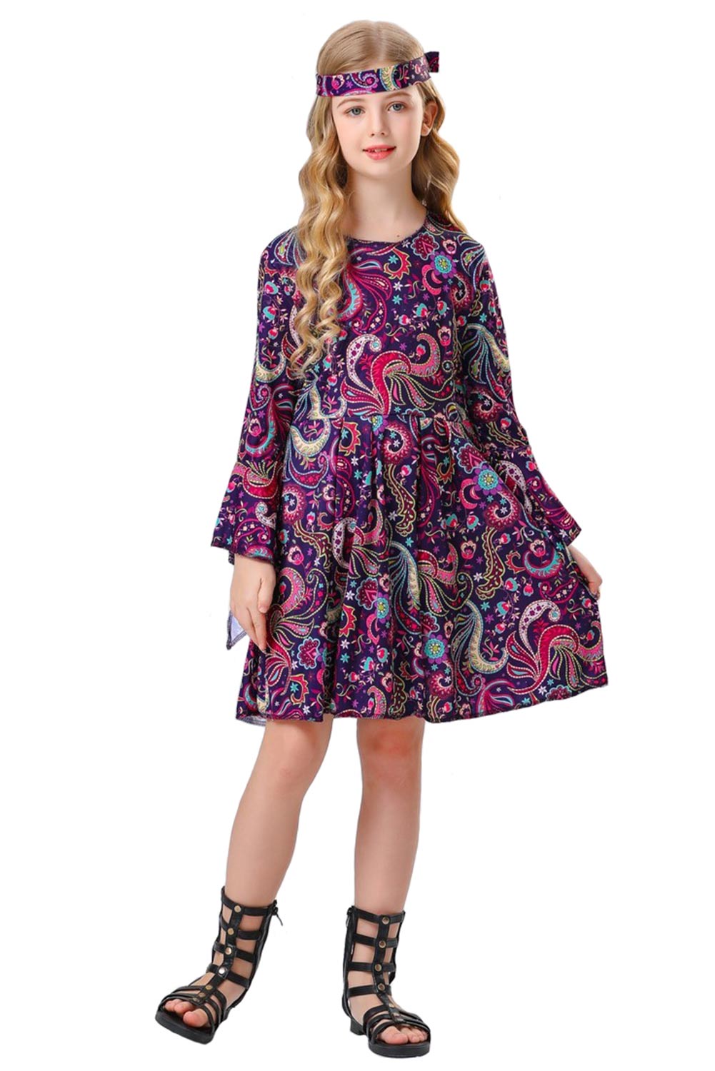 70S Hip Hop Kids Girls 2 Piece Purple Set Outfits Halloween Party Suit