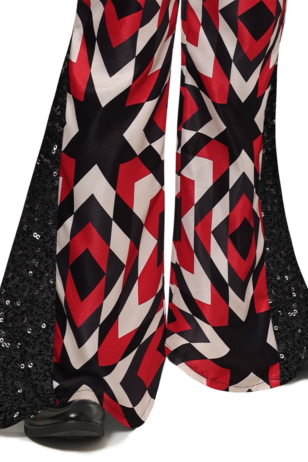 70S Men Disco Printed Sequin Flared Pants Outfits Halloween Party Suit