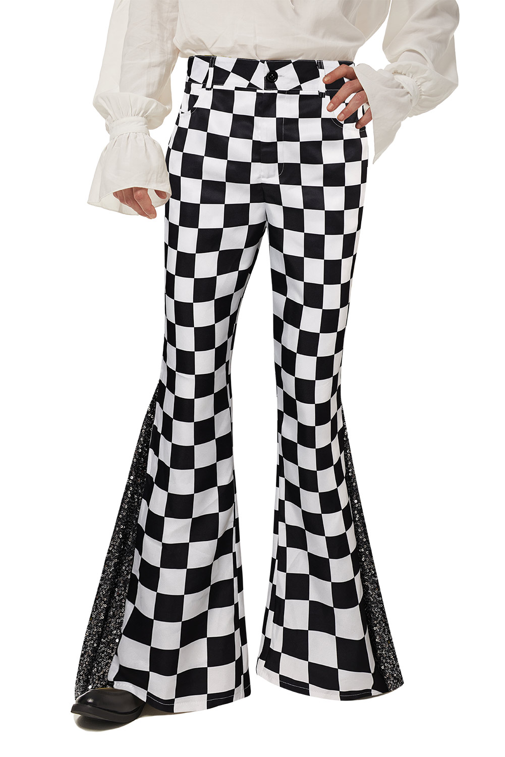 70S Men's Checkerboard Sequin Flared Pants For Disco Halloween Party