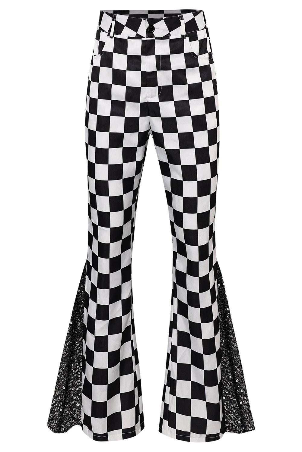 70S Men's Checkerboard Sequin Flared Pants For Disco Halloween Party