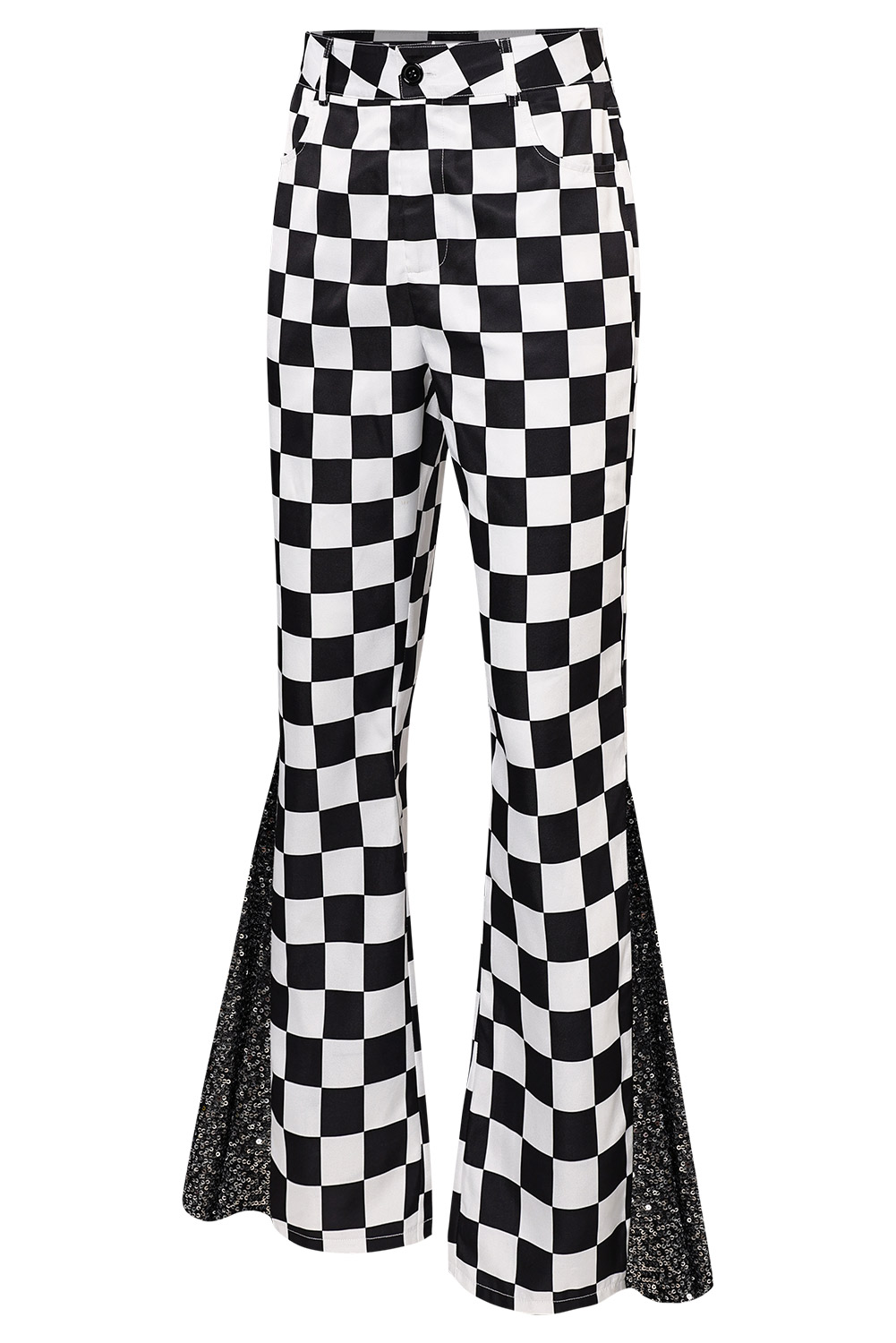 70S Men's Checkerboard Sequin Flared Pants For Disco Halloween Party