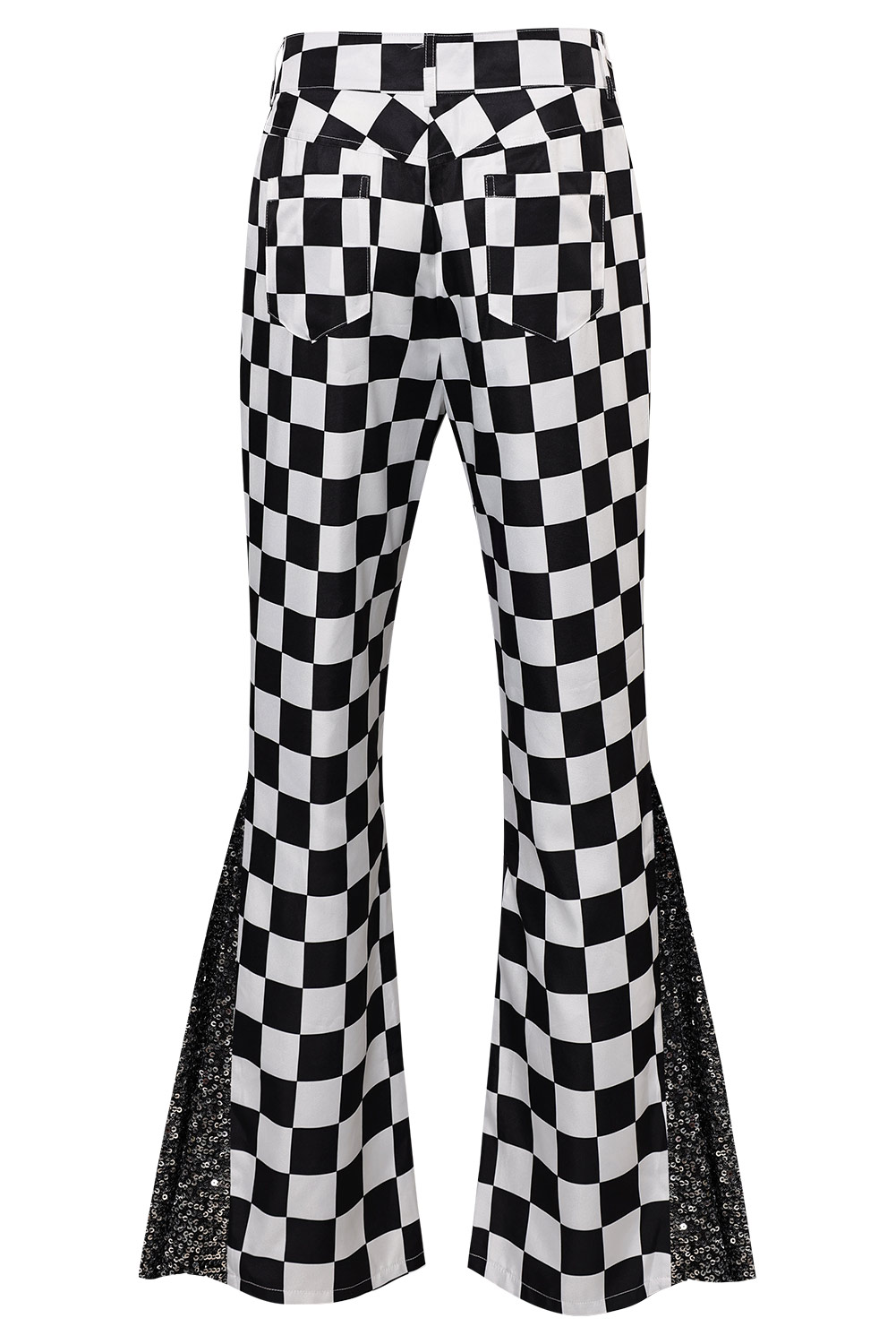 70S Men's Checkerboard Sequin Flared Pants For Disco Halloween Party