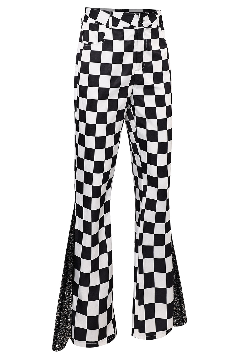 70S Men's Checkerboard Sequin Flared Pants For Disco Halloween Party