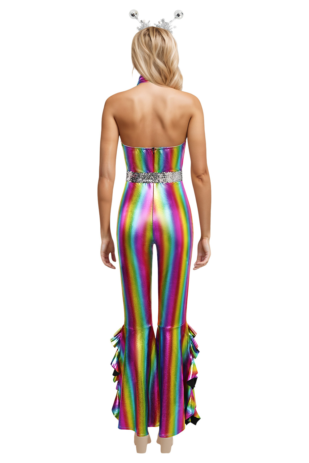 70S Retro Women Disco Flared Jumpsuit 3 Piece Set Outfits Halloween Carnival Suit