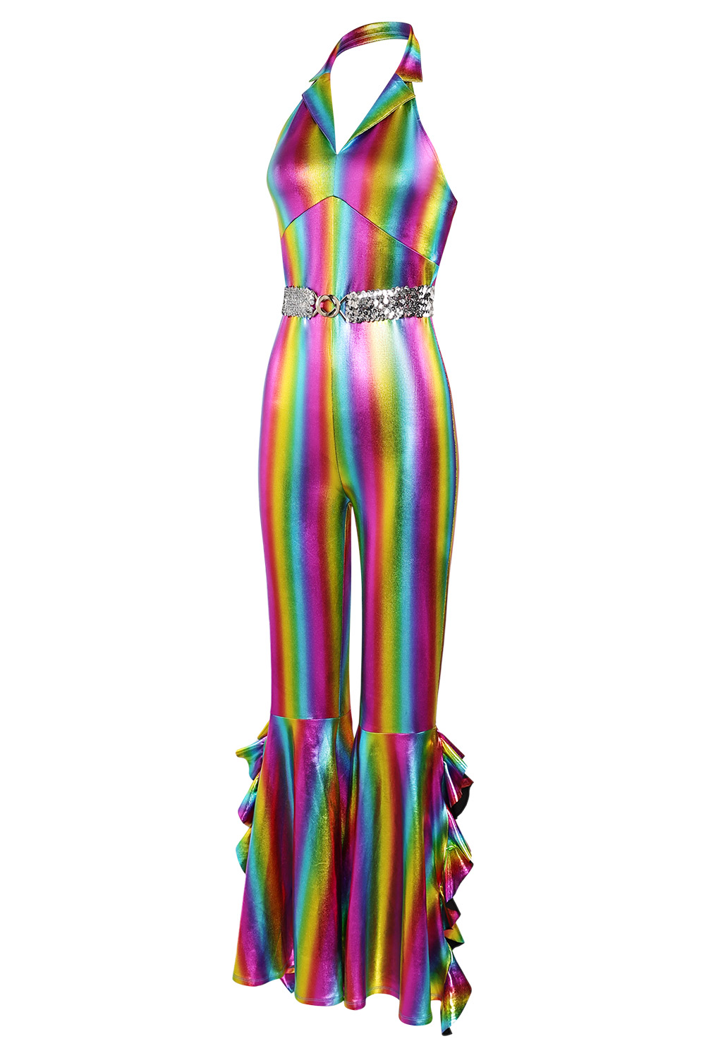 70S Retro Women Disco Flared Jumpsuit 3 Piece Set Outfits Halloween Carnival Suit