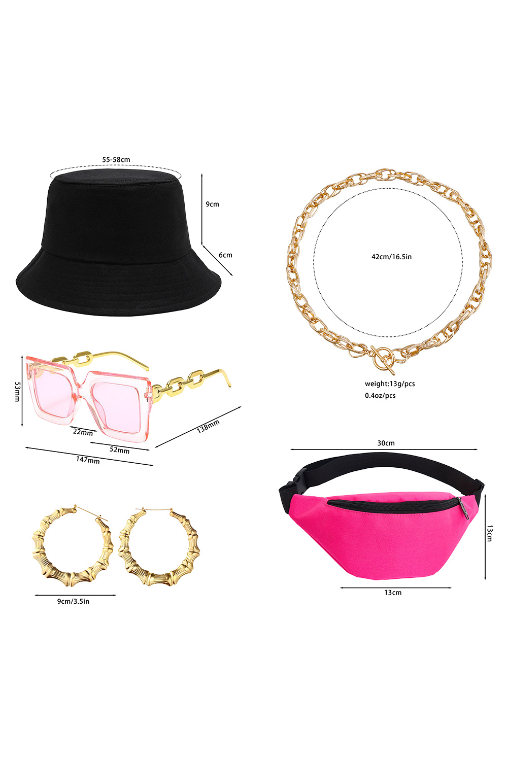 80S Hip Hop Women Baseball Shirt 7-Piece Set Halloween Party Costume