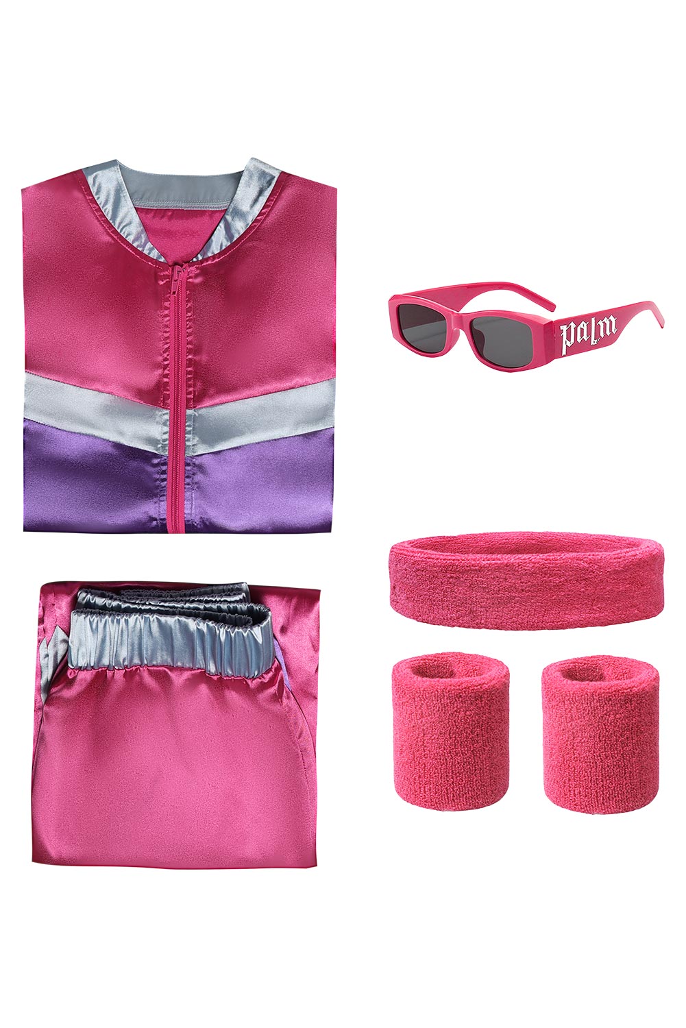 80s Retro Rose Red Sportswear 5 Piece Set Outfits Halloween Party Suit