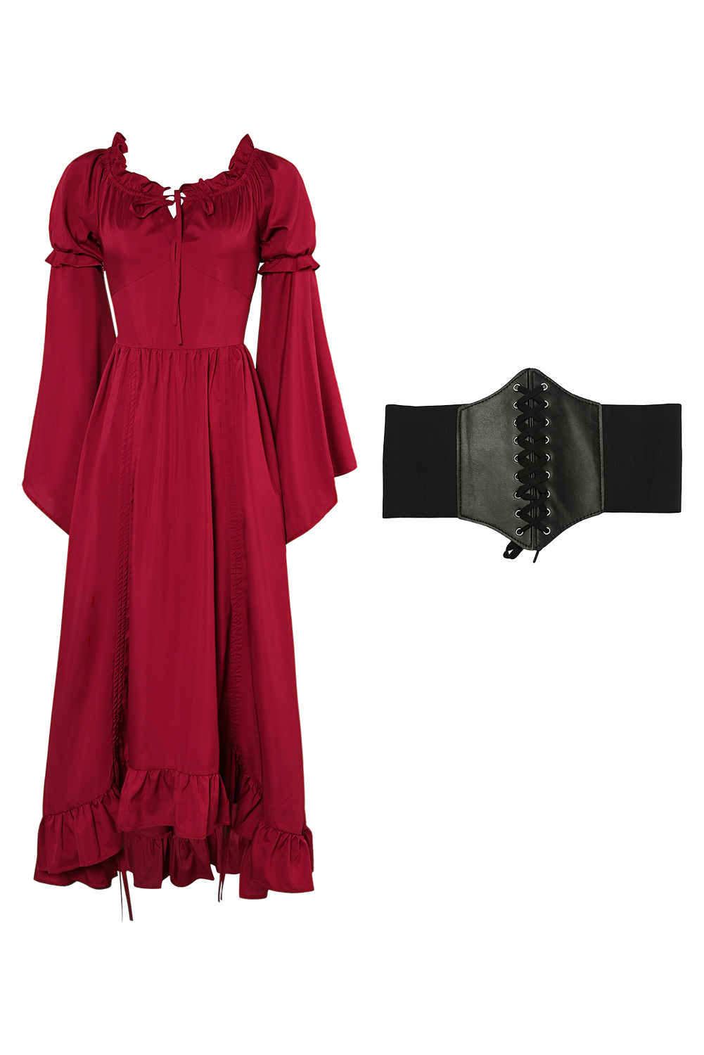 Medieval Women Red Dress 2 Piece Set Outfits Halloween Party Costume