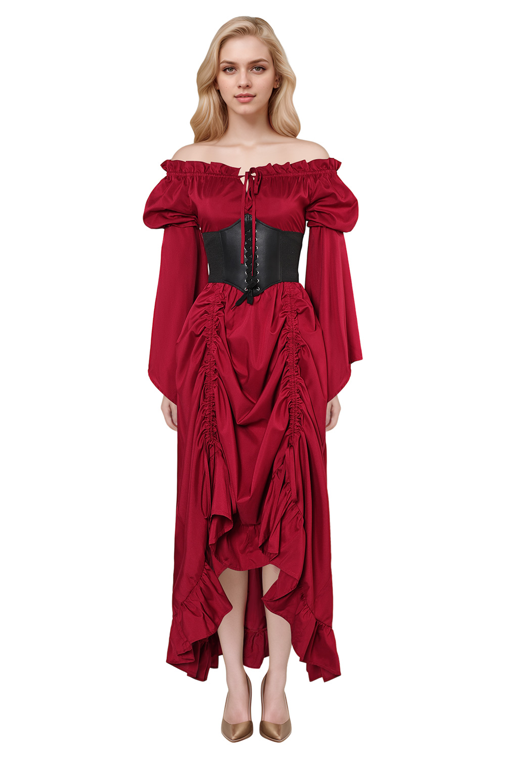 Medieval Women Red Dress 2 Piece Set Outfits Halloween Party Costume